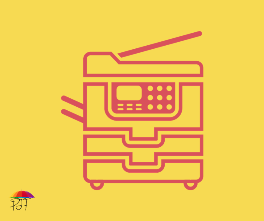 A yellow background with an icon of a photocopier on it.