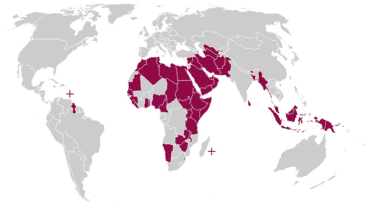 A map showing countries where LGBTQIA2 is criminalised.