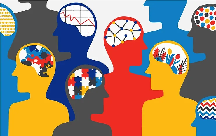 Cartoon image of different people with neurodiversity